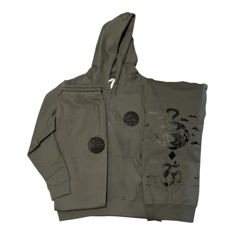 Dark Grey hoodie & sweatpants w/ Black Choz3n patch & Om symbol back logo
